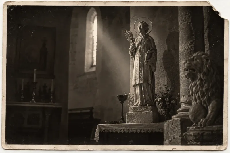 Reconstitution fictive : la dernière image de la statue avant sa disparition. Que remarquez-vous près d’elle ?